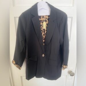 JODIFL Classic Black Blazer w/Leopard inside Women’s 1X